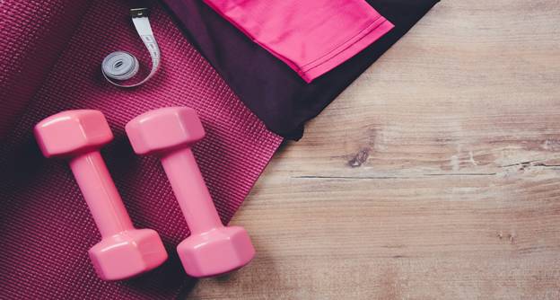 Weights, Yoga Mat, and Measuring Tape in Pink